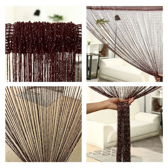 String Curtain Fringe Panel Thread Strip Backdrop Divider for Decor Brown - Picture 5 of 6